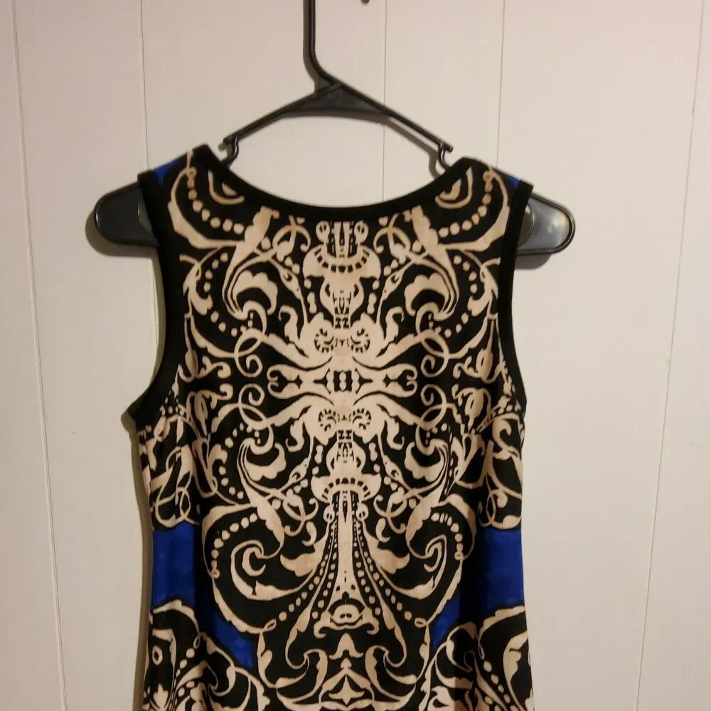 DONNA MORGAN WOMENS BLACK, TAN & BLUE SWIRL PATTERN DRESS SZ 4 - Picture 3 of 5